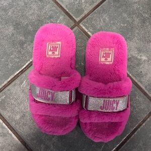 Juicy Couture Vibrant Pink Fuzzy Slippers